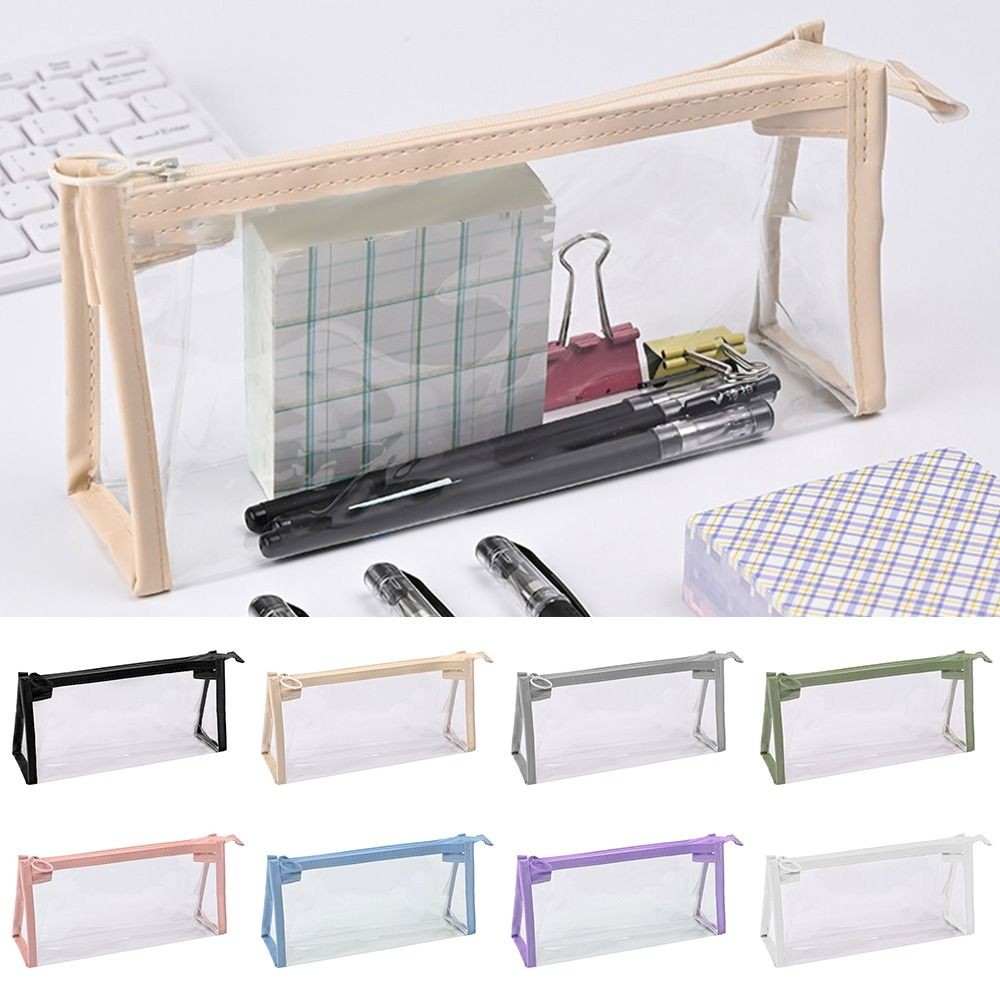 

Office School Supplies Transparent Triangular Pencil Case PVC Large Capacity Pencil Bag With Zipper Cosmetic Bag Kids