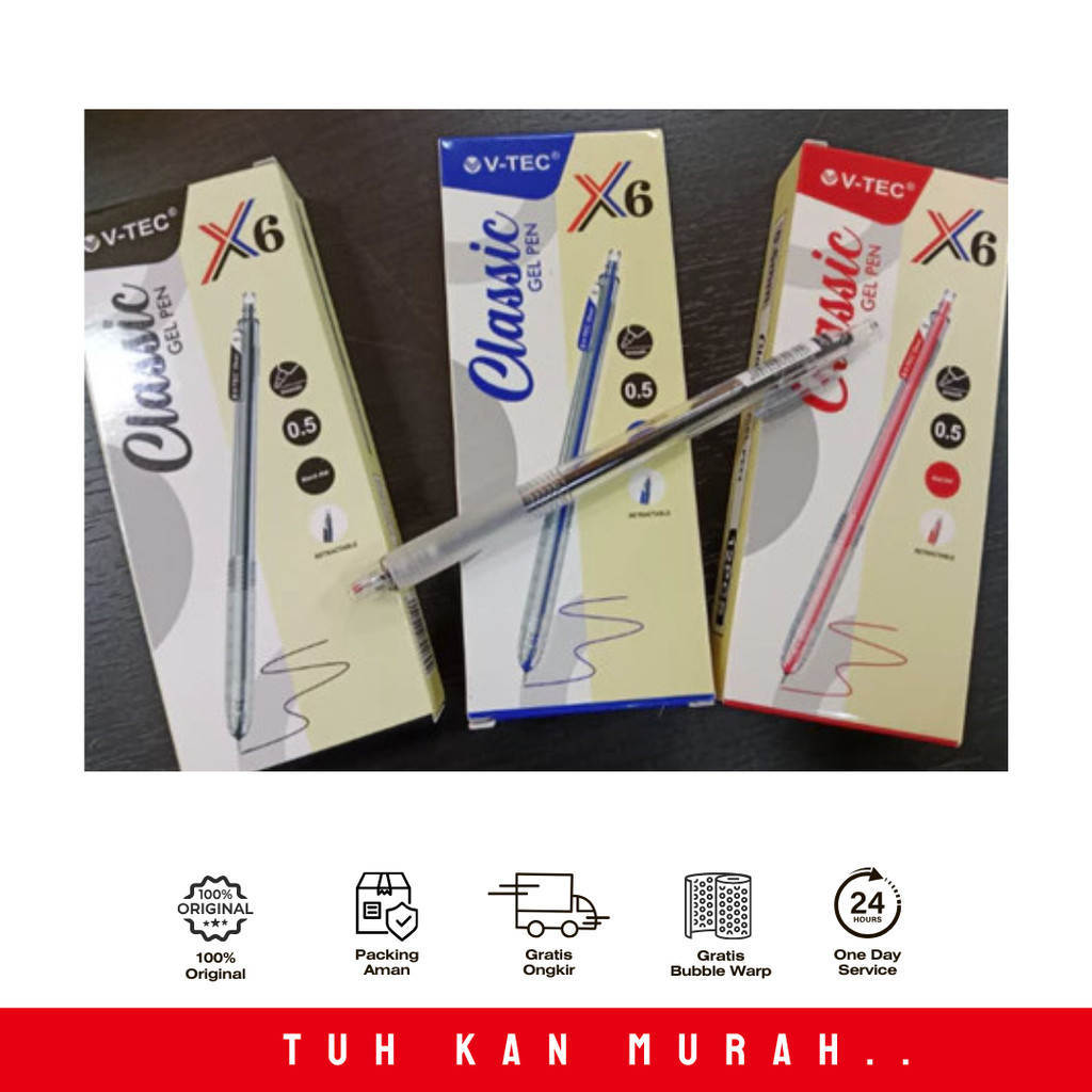 

GEL PEN CLASSIC X6 V-TEC 0.5 MERAH PACK