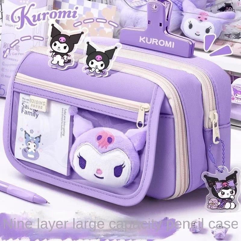 

Cartoon kuromi my melody transparent pencil bag flip cover children's cute pencil bag new large capacity kawaii school supplies