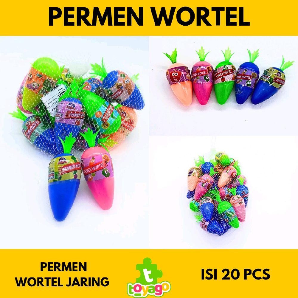 

Mainan permen wortel jaring lucu isi 20 pcs permen rasa buah buahan grosir murah ( permen wortel jaring toyago toys)