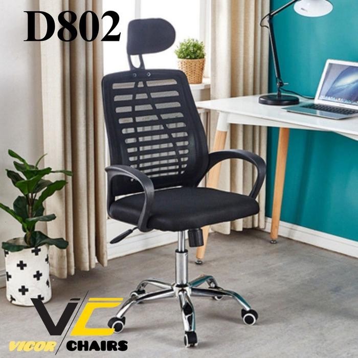 Kursi kantor,kursi kantor jaring termurah - D802 Hitam (Kardus), Polos