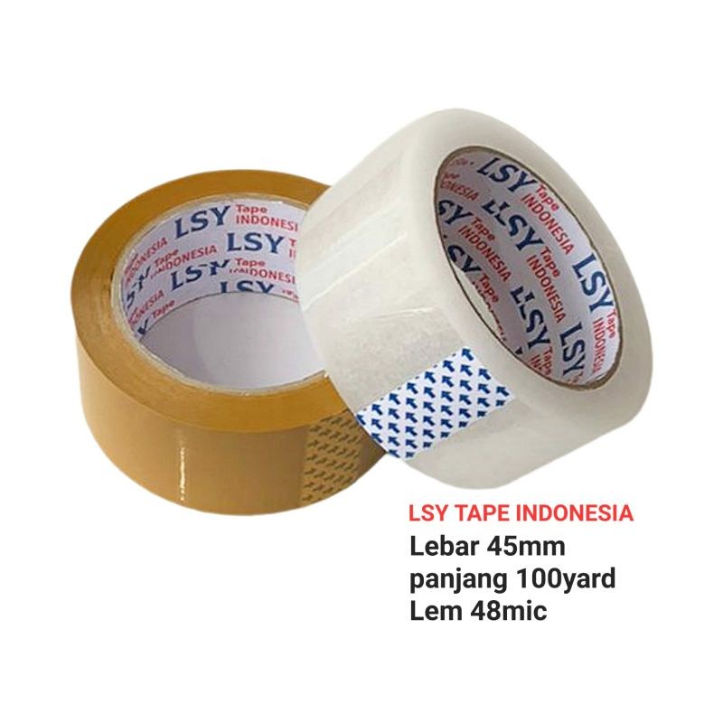 

lakban coklat - bening 45MM x 100yard (super lengket) LSY TAPE INDONESIA ( CBM )