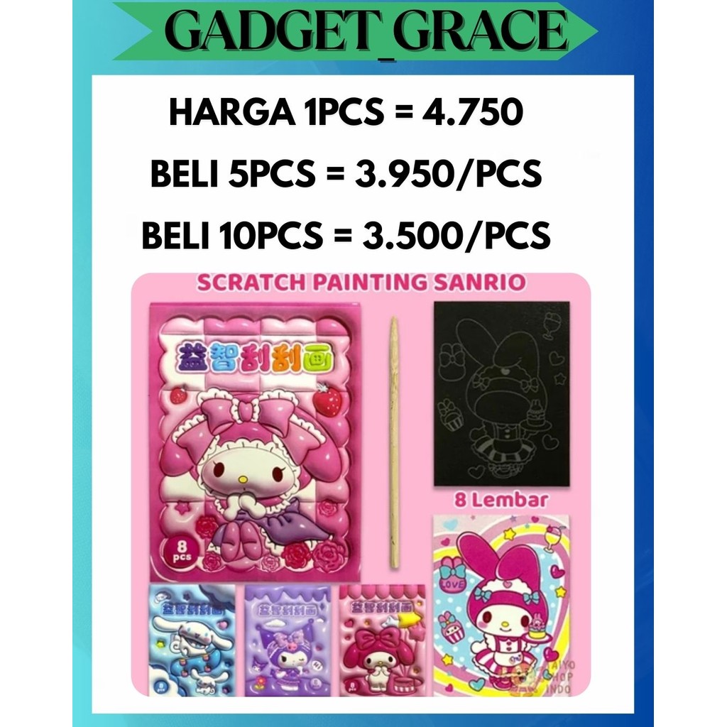 

GG MAINAN EDUKASI DIY SCRATCH PAINTING SANRIO 3D BUKU KARTU GORES ANAK WARNA LUKIS PAINT