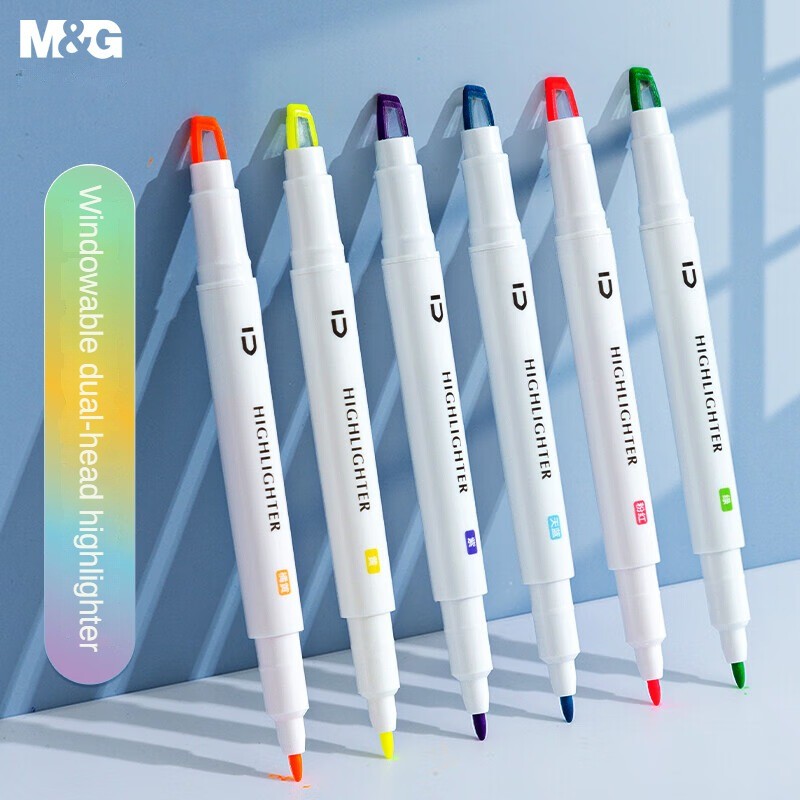 

M&G 6 Colors Dual Tip Highlighter Eye-catching Markers Fluorescent Sunny Color Handbook Pen Water-based Marker Set 6pcs/box