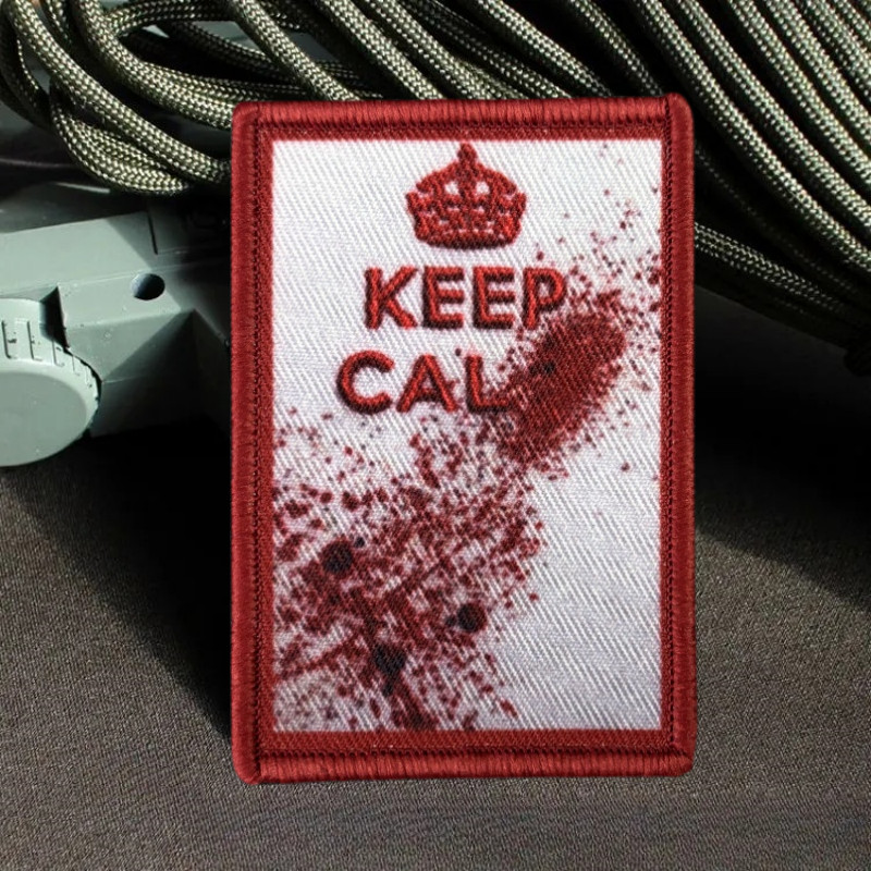 

KEEP CALM Morale Tactical Patch Boost Morale with Splattered Blood Stains Armband Hook WW2 Military Medic Badge Backpack Sticker