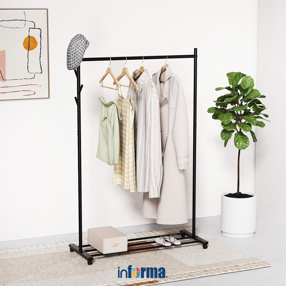 Informa Judith Gantungan Pakaian Single - Hitam Stand Hanger Gantungan Baju Berdiri Clothes Organize