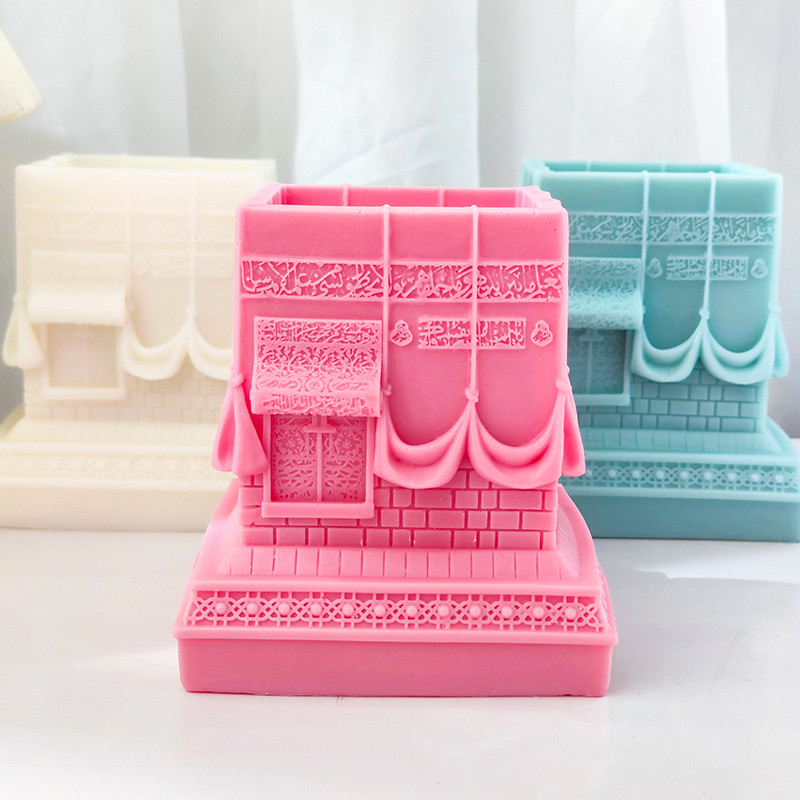 

Large Kaba Statue Silicone Candle Mold Handmade Islamic Architecture Candle Gypsum Mold Ramadan Table Decoration Home Art