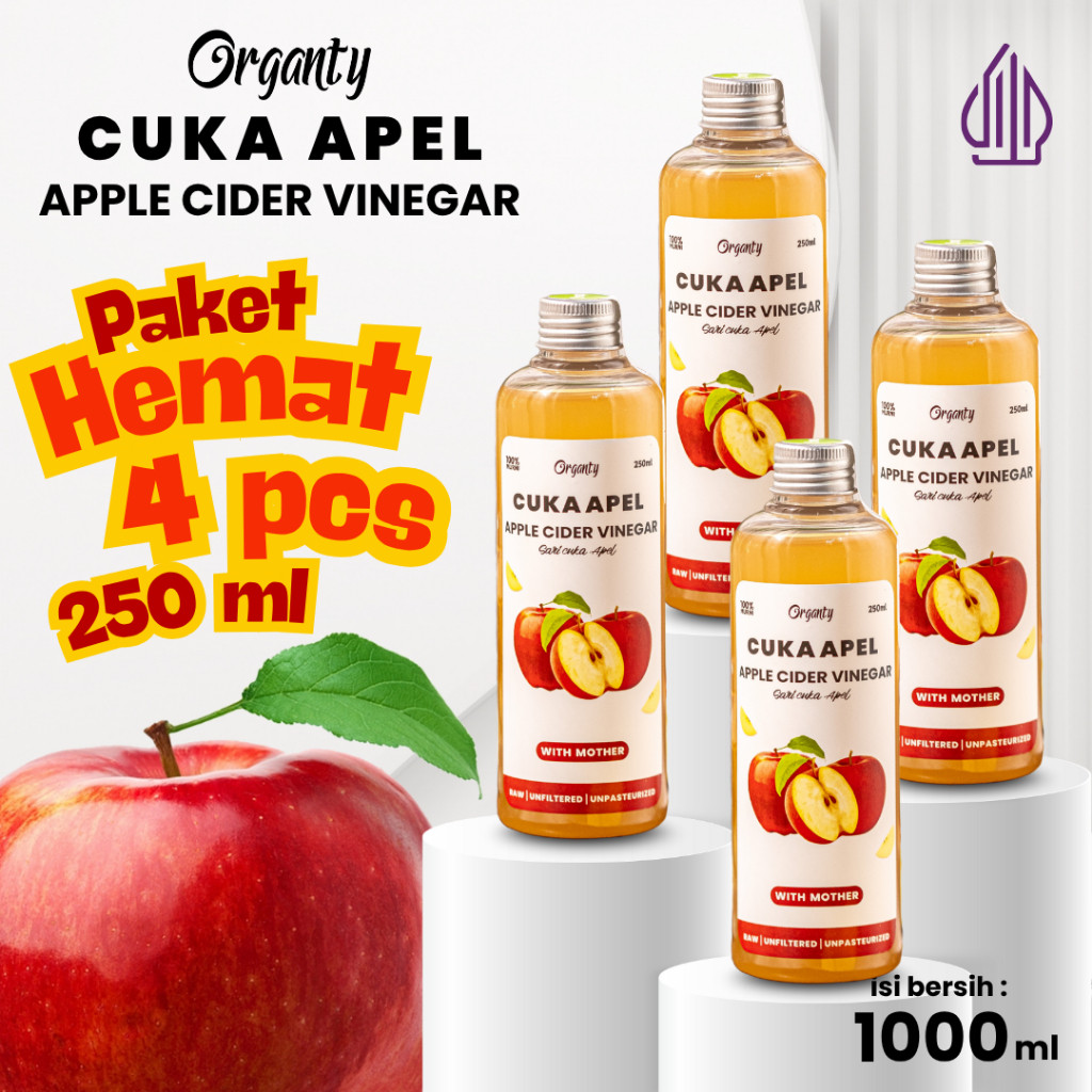 

Organty Paket Cuka Apel 4pcs 250ML Appel Cider Vinegar Original | Diet | Detox tubuh | Kolesterol