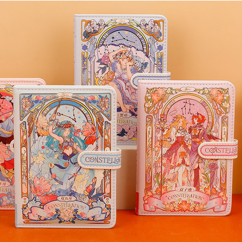 

（12 Constellations Series）Pretty Notebook Color Page Illustration Soft Leather Magnetic Buckle Student Diary Hardcover Notepad