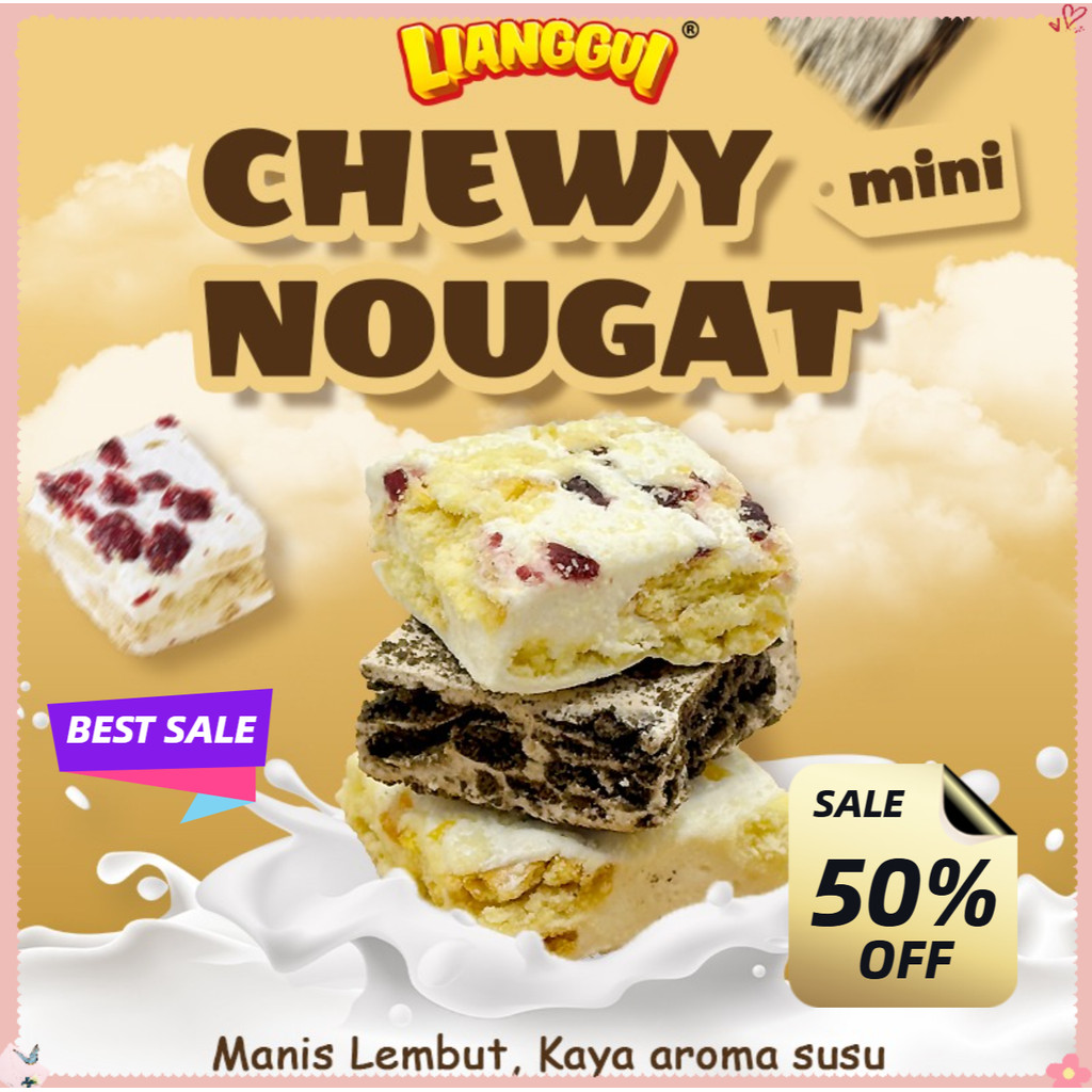 

[Pengiriman 24 jam]LIANGGUI HALAL NOUGAT CHOCOLATE I NOUGAT CRANBERRY | NOUGAT MANGO | CAKE | VIRAL | CAKE NOUGAT ANEKA RASA Paling banyak dibeli Lezat Makanan Ringan Permen Milk Nougat Susu Dijamin HALAL