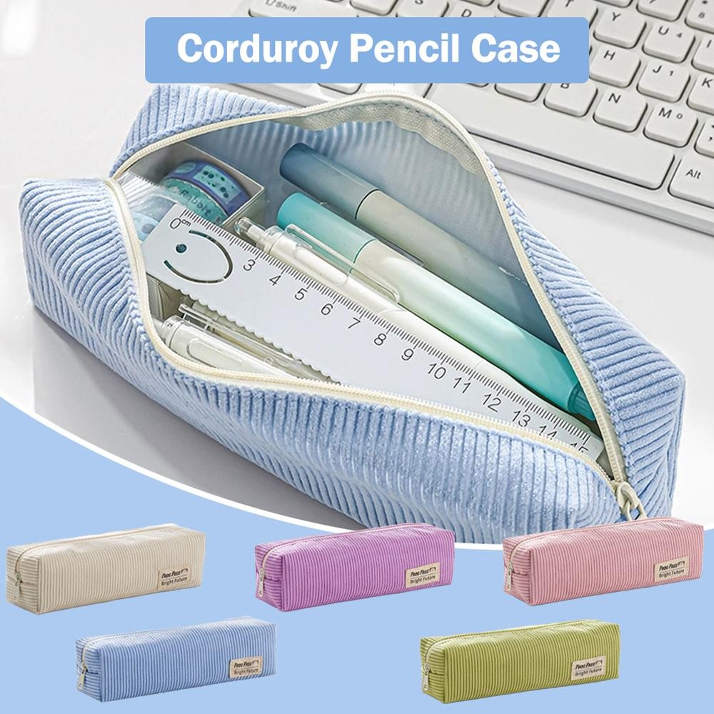 

Corduroy Pencil Case Minimalist Solid Color Large Capacity Stationery Bag Portable Zipper Pencil Pouch For Travel School Or Home