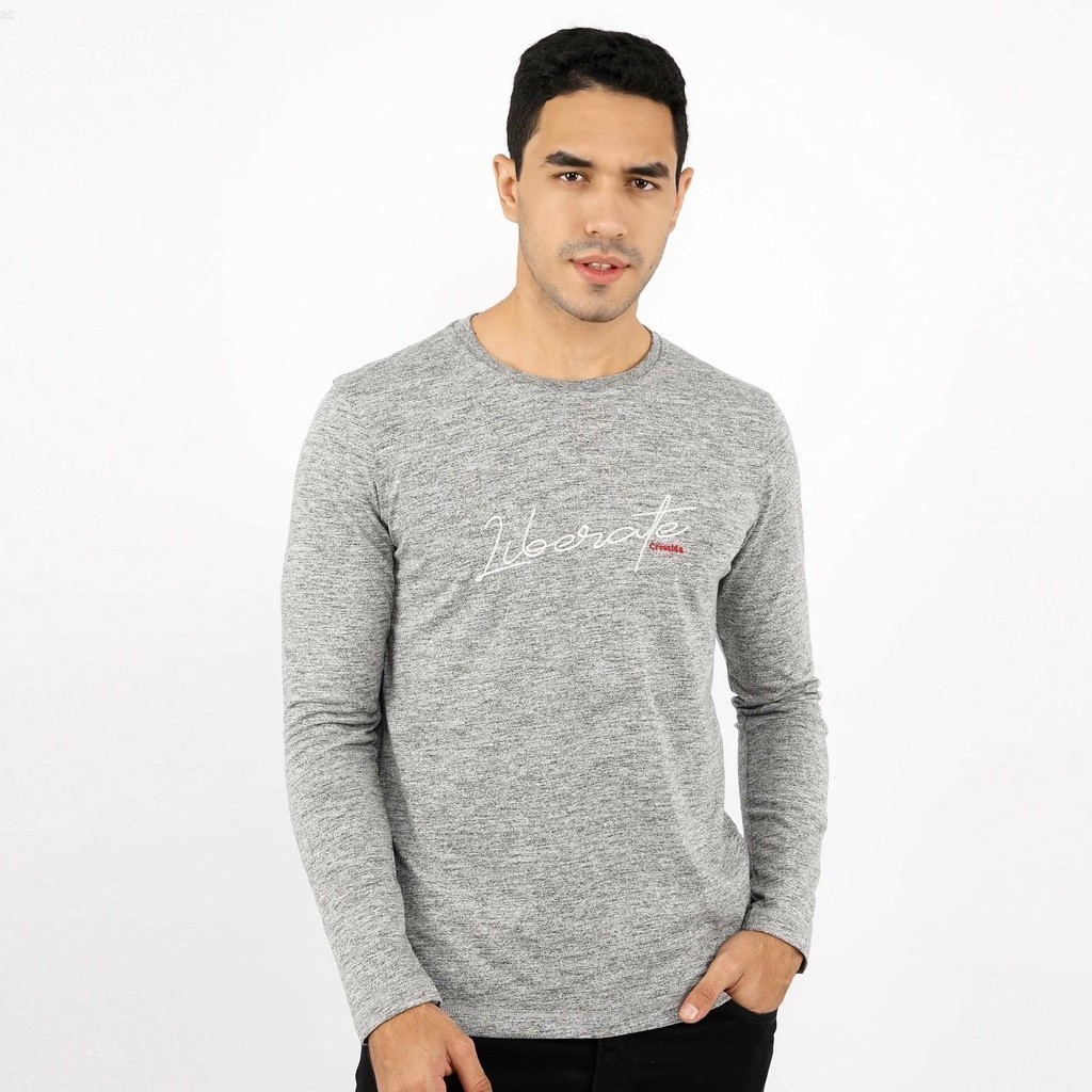 Cressida Kaos Lengan Panjang Pria Slimfit T-Shirt Longsleeve  Motif - MMBCL.CB034S Grey Misty Cressi