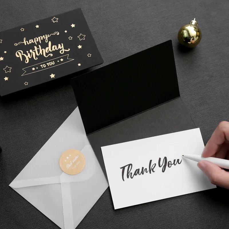 

Black Birthday Greeting Card Bronzing Invitations Postcard Wishes Blessing Message Cards Small Card Blank with Envelope