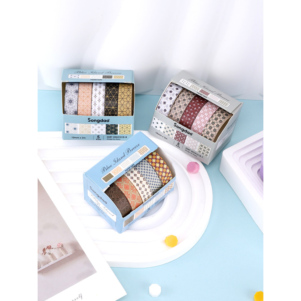 

5rolls/box Geometric pattern washi Decorative Adhesive Tape set For Journaling, DIY, Crafts, scrapbook supplies washi tape