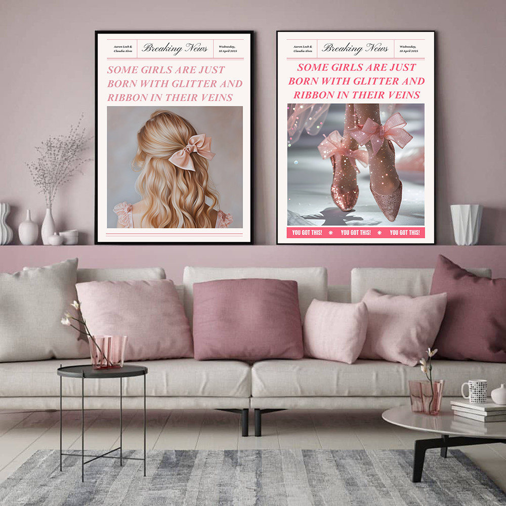 

Light Pink Bow Poster Feminine Aesthetic Art Print Romantic Atmosphere Canvas Painting Pastel Wall Picture Living Room Decor