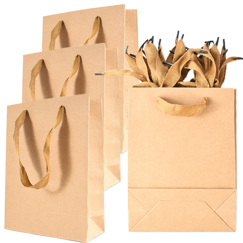 

5/10/20Pcs Brown Kraft Paper Tote Bag Wedding Favors Gift Packaging Handbag For Birthday Party Supplies Shopping Pouch