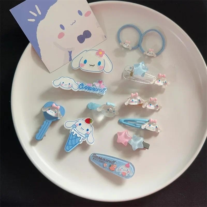 

Sanrio Cinnamoroll Hairpin for Girls Kawaii Hair Accessories Suit Hair Clip Hello Kitty BB Clip Cartoon Anime Figure Hair rope