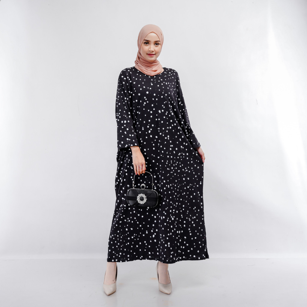 Dress Gamis Motif Polkadot Muslimah Bahan Katun Jersey Premium Kekinian