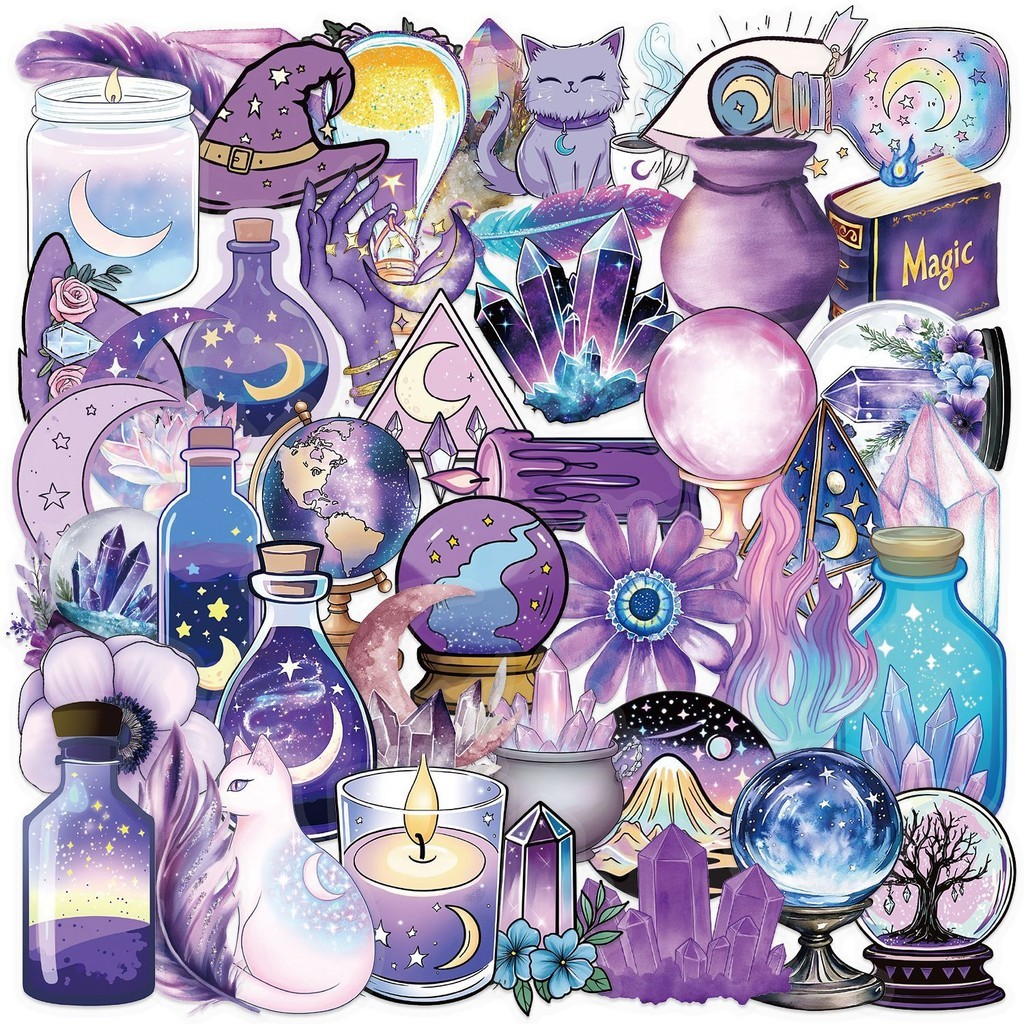 

50PCS Transparent INS Magic Witch Holographic Sticker Pack - Waterproof PET for Guitar & Notebook Decor( Anime Worlds Store)