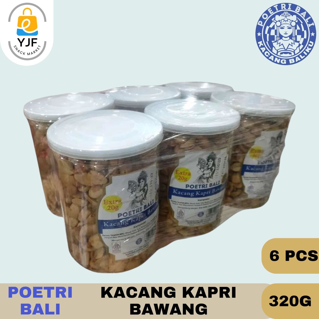 

Poetri Bali Kacang Kapri Bawang 320g - 1 BALL / 6 PCS / Cemilan Kacang Kapri Rasa Bawang