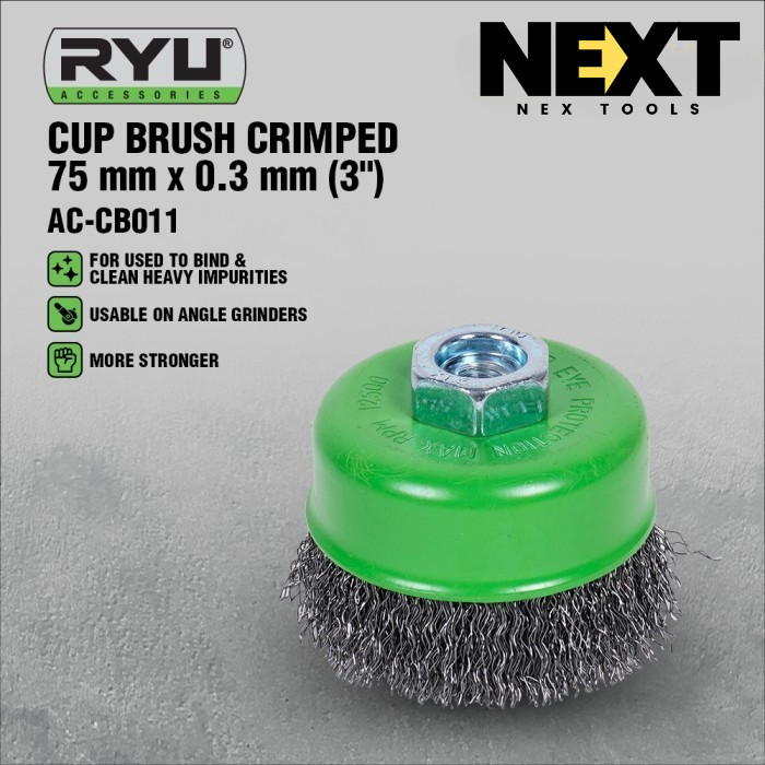 RYU SIKAT MANGKOK 3 INCH (75 MM) – CUP BRUSH CRIMPED KAWAT HALUS 0.3 MM – NEXTOOLS