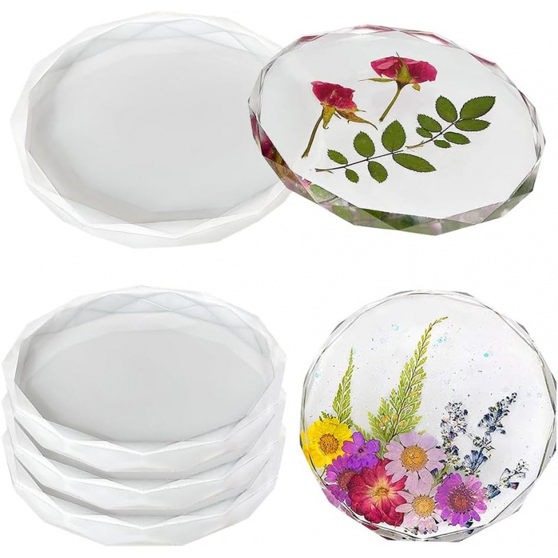 

4 Packaged Resin Coaster Molds,Edge Crystal Coaster Mold for Resin Casting,Round Geometric Coaster Silicone Mold for Epoxy Resin