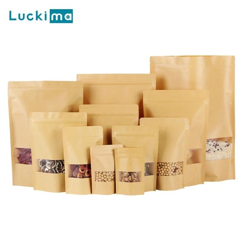

Kraft Paper Bags Resealable Packing Zipper Bag Waterproof Food Ziplock Storage Bag BPA-Free Sealing bag for Tea Nut Bean Snack