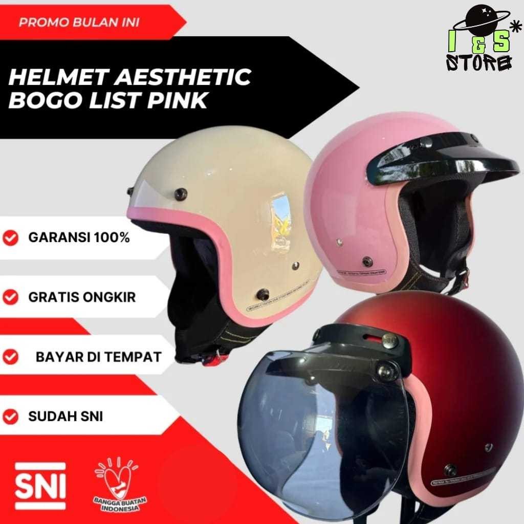 Helm Bogo Wanita Helm Hijab TERBARU Sudah ( SNI ) Helem List Pink MURAH & BERKUALITAS