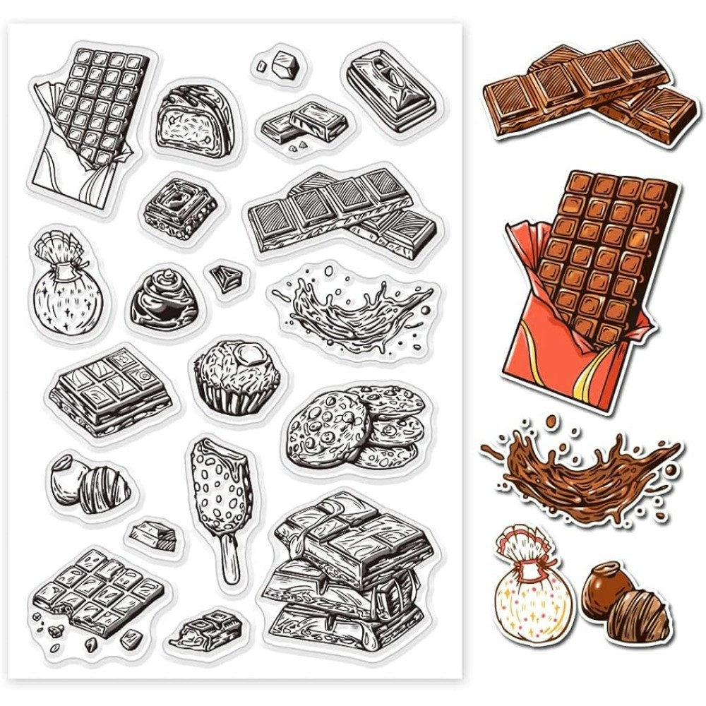 

1PC Chocolate Transparent Stamps PVC Plastic Clear Stamps Dessert Cookie Ice Cream Stamps Greeting Card Stamps Seal Stamps