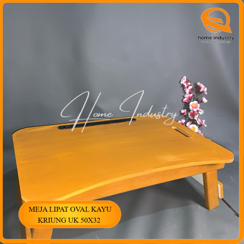 meja lipat oval kayu kriung uk 50x32cm /Meja Belajar Anak & Dewasa/meja portable/meja laptop