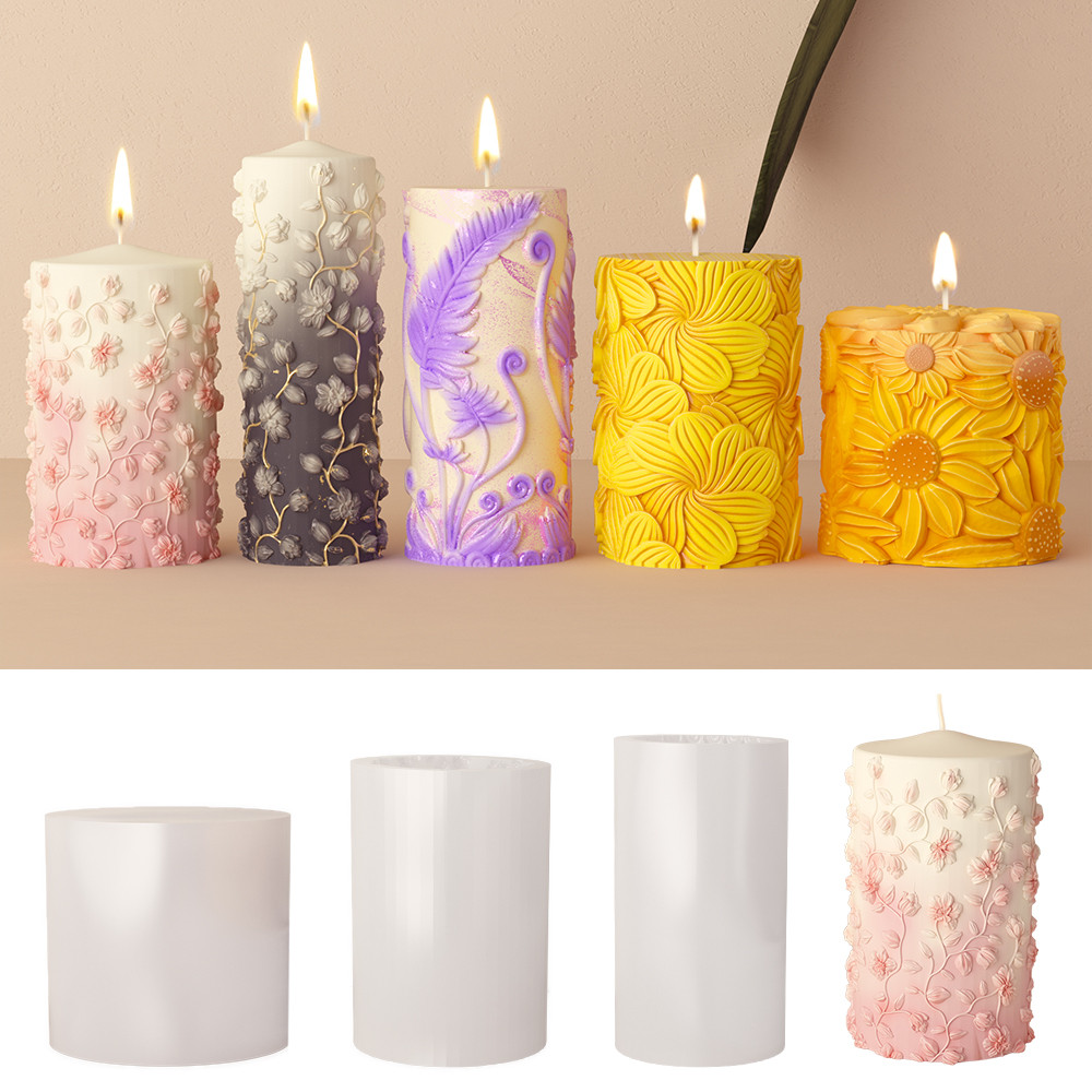 

3D Relief Patterned Cylinder Candle Mold DIY Handmade Soap Diffuser Stone Decorative Silicone Mold for Aromatherapy And Crafts