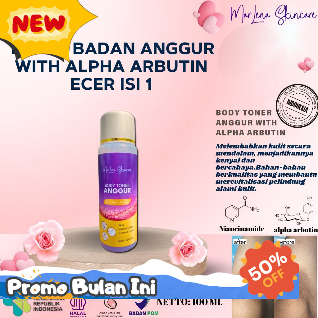 READYY TONER BADAN ANGGUR ARBUTIN MARLENA 100% ORIGINAL BPOM MARLENA