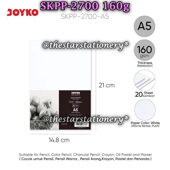 

(1 Pak) GROSIR Sketch Paper JOYKO SKPP-2700-A5 160 Gr / JOYKO Kertas Sketsa SKPP-2700 (1 Pak)