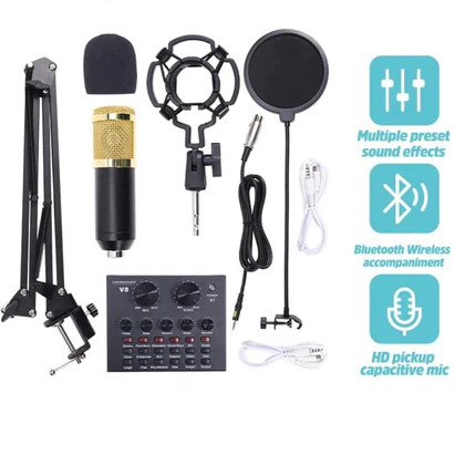 PAKET LENGKAP LIVE STREAMING KOMPLIT MIC CONDENSER BM 800 + SOUNDCARD V8