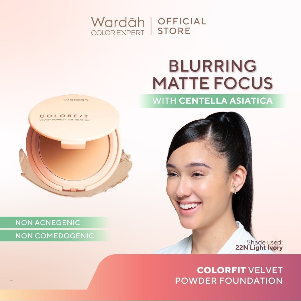 WARDAH Colorfit Velvet Powder Foundation - Bedak Padat Tahan Lama - Makeup - Bedak Glowing Tahan Lam