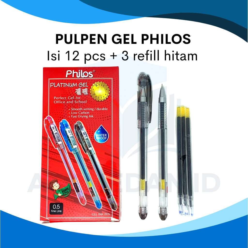 

PULPEN GEL PHILOS PLATINUM PER BOX ISI 12PCS (FREE 3 REFILL)