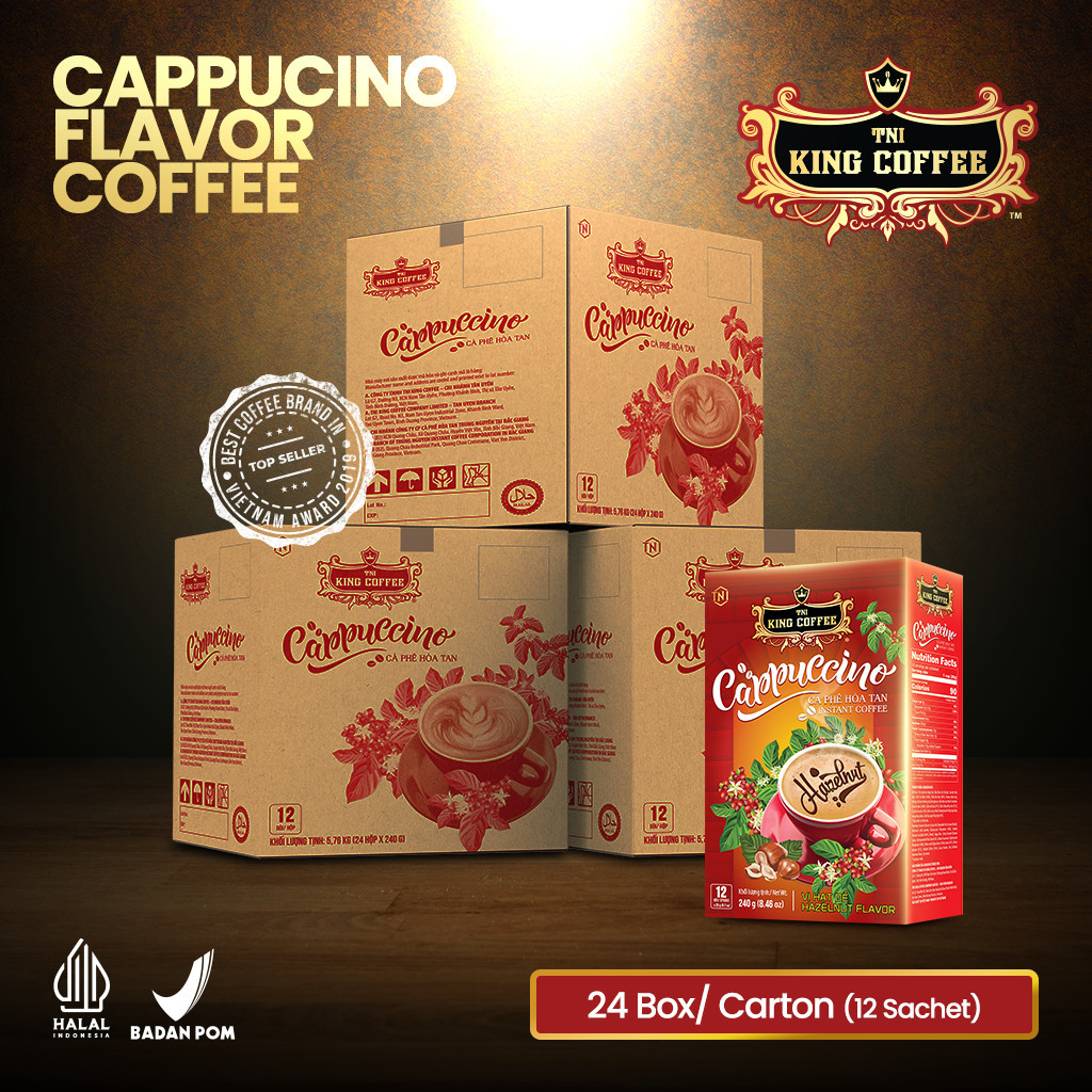 

KOPI VIETNAM KING COFFEE CAPPUCCINO HAZELNUT FLAVOR DUS KARTON 12 BOX