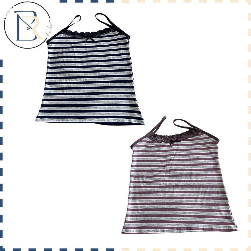 Bra Girl Fashion - Baju Tanktop Bra With Cup Wanita Singlet Sexy Motif Garis-Garis Knit Fashion Kore