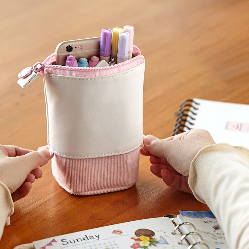 

Creative Retractable pencil case school stationery Storage bag Kawaii Solid color Pen case cute pen holder gifts for kid pen bag