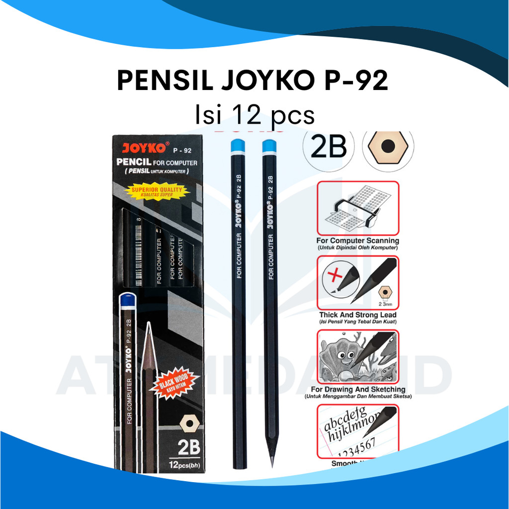 

PENSIL JOYKO 2B P-92 BLACK WOOD 1 BOX ISI 12 PCS