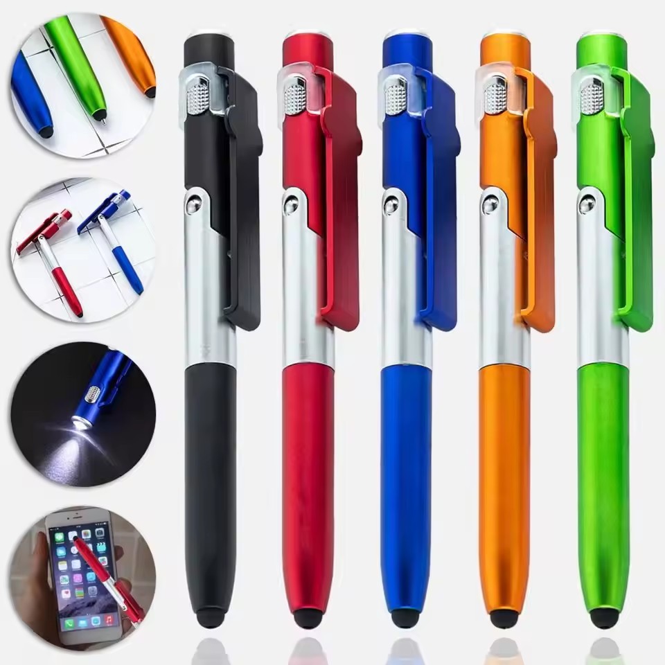 

4 IN 1 Multifunction Touch Pen Ballpoint Pens with LED Light Folding Stand for Phone Holder Night Reading Stationery Pencil