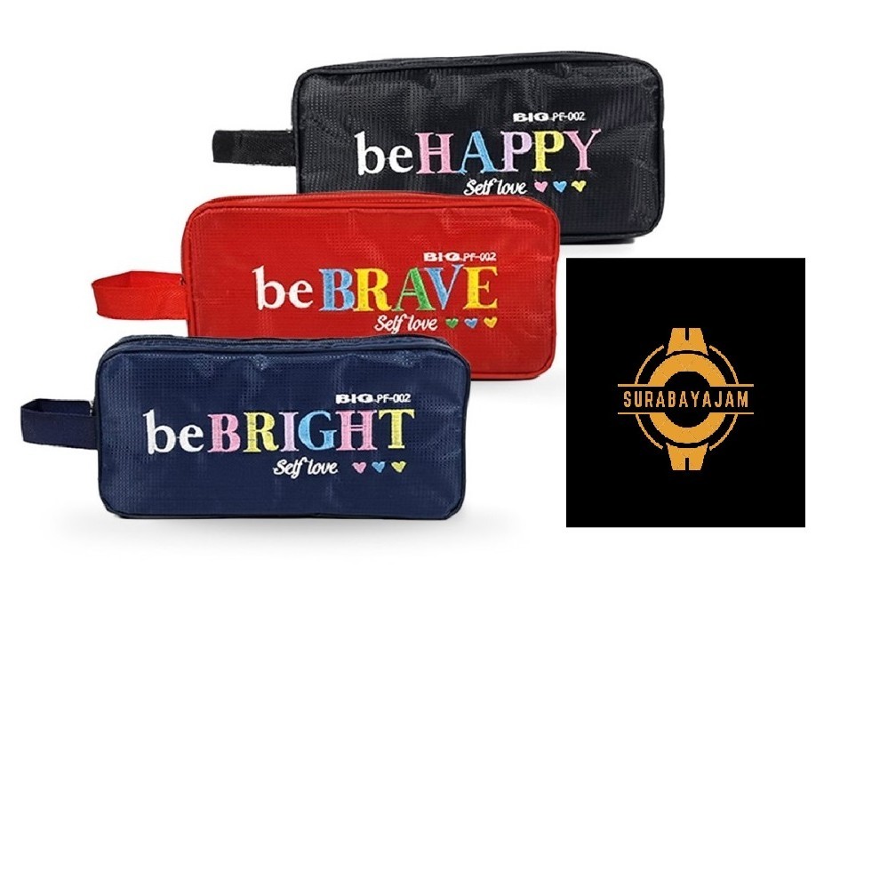 

Tempat Pensil Be Bright Bahan kain Resleting Ukuran Besar Be Happy be Brave