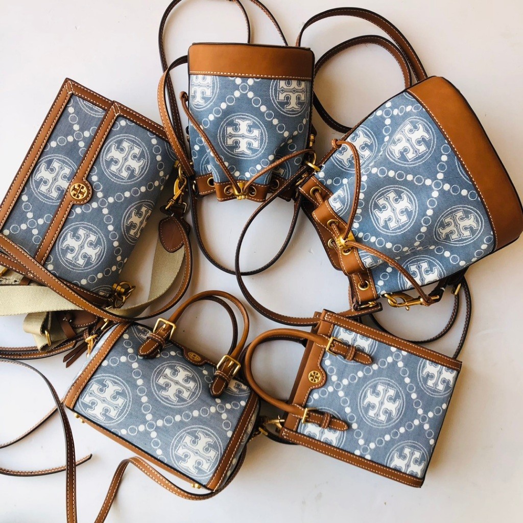 New Counter ORI Tory Burch 1621/1615/1616/1612/1620 Cowboy Classic TMonogram Pattern Mini Tote Bag T