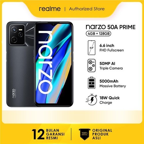 Hp realme Narzo 50A Prime 4/64GB 4/128GB Handphone Smartphone - Hitam,4GB+64GB