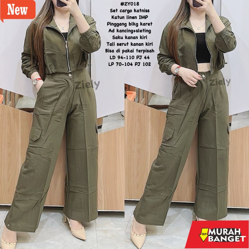 Premium Celana korean wanita yg lagi viral- ZIELY • ZY018 SET CARGO KATNIS WANITA