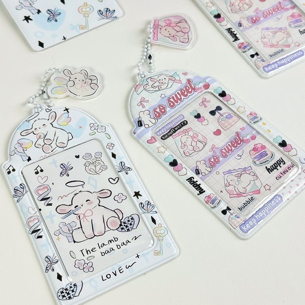 

Kawaii Kpop Photocard Holder Keychain Cute Lamb PVC 3 Inch Card Sleeve ID Card Idol Protective Case Bag Pendant Top Loader