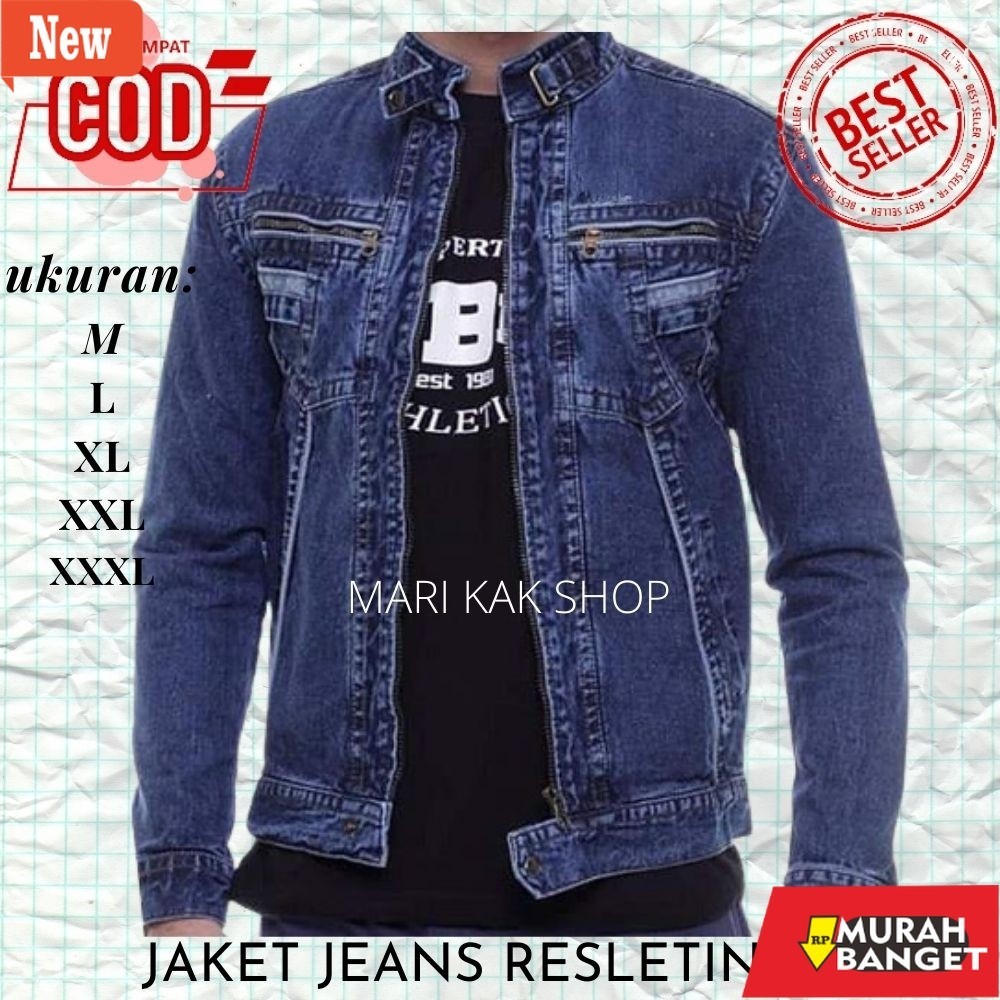 Jaket pria terbaru yg lagi viral- JAKET JEANS PRIA RESLETING JUMBO JAKET JEANS ZIPPER JACKET DENIM P