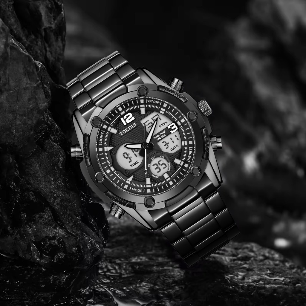 Buy 1 Get 1  Tokdis Jam Tangan Pria 2589 Double Time Rantai Stainless Steel Water Resistant 3 ATM