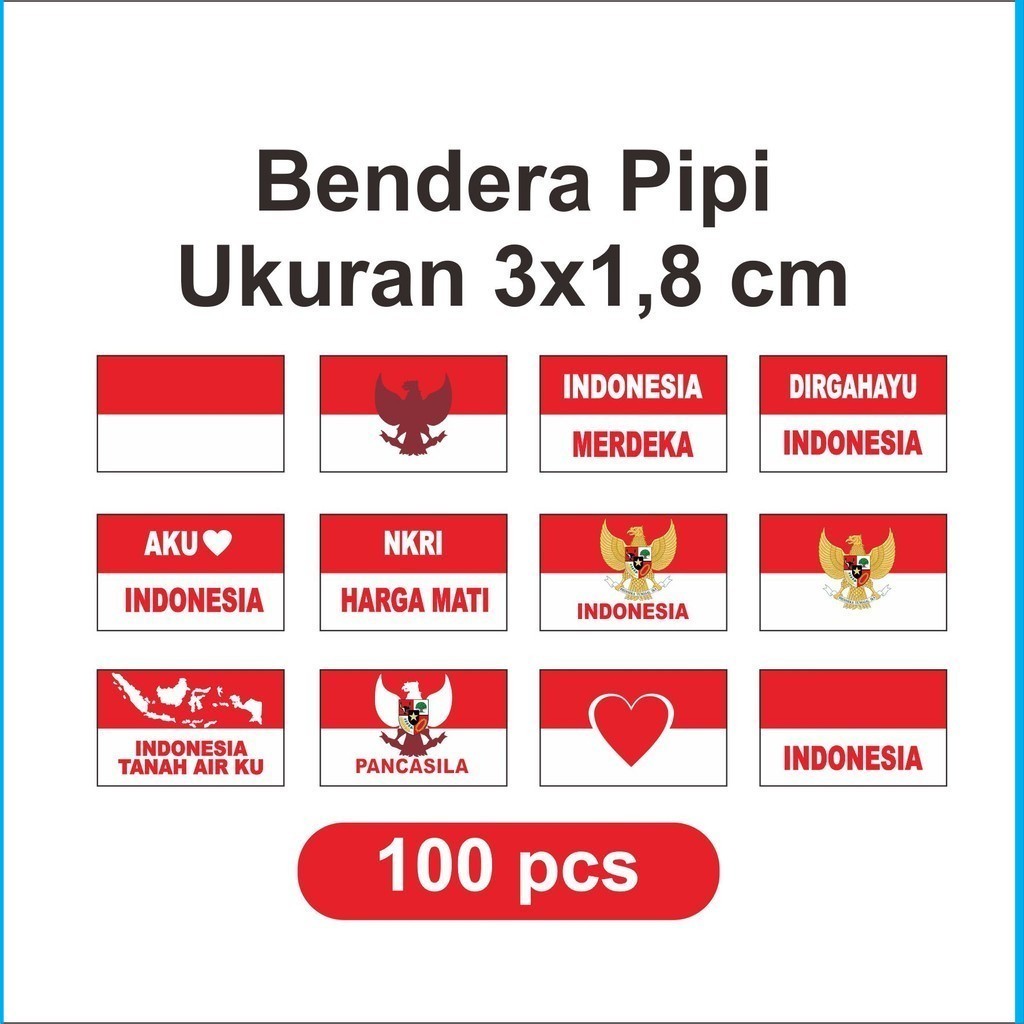 

Stiker Pipi Merah Putih 100 Pcs Sticker Bendera Pipi Stiker Tempel Pipi Ukuran Kecil Anak 3x1.8 cm JAYA PRINT