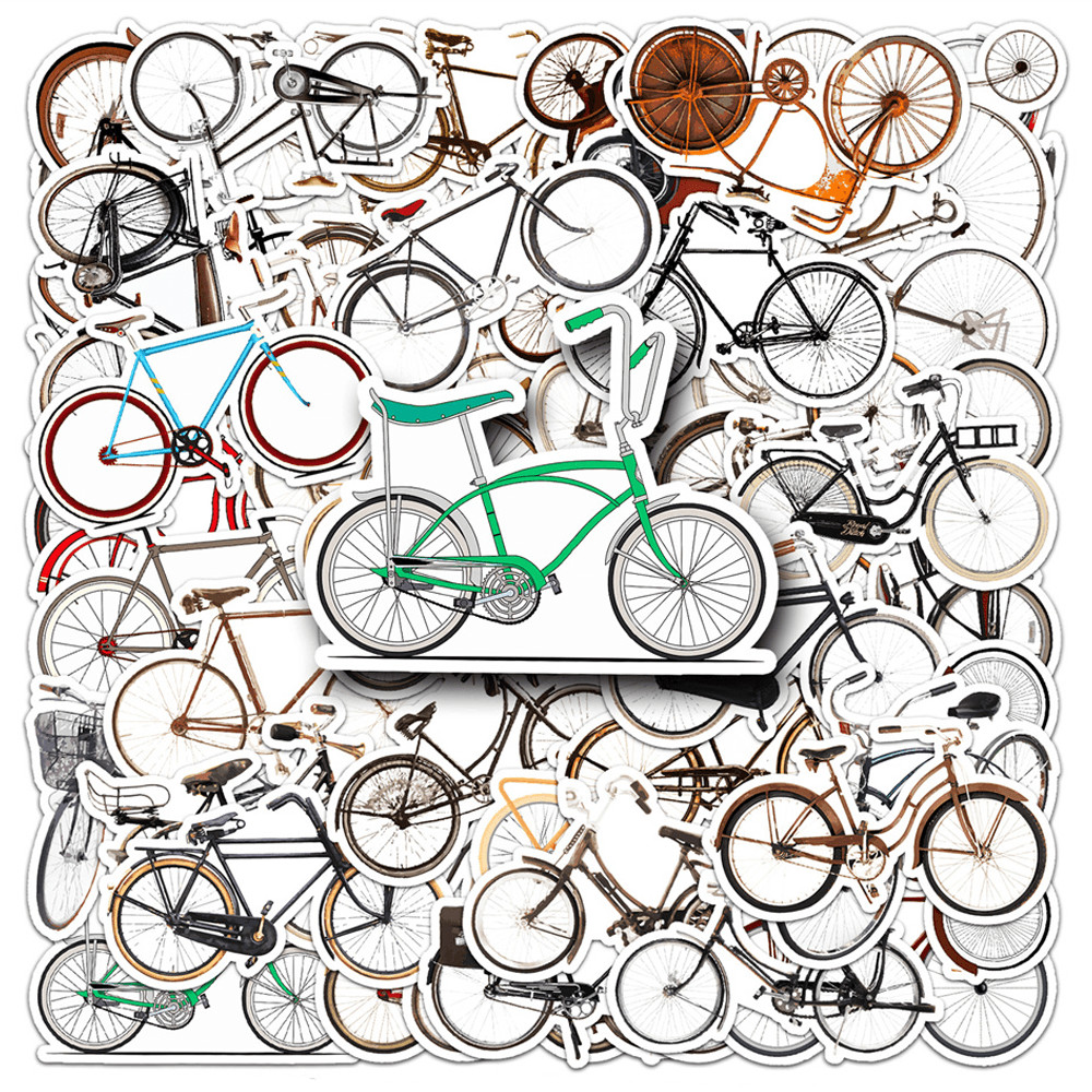 

50pcs Retro Bike Bicycle Stickers For Phone Guitar Scrapbook Suitcase DIY Sticker Scrapbooking Material Craft Supplies Vintage